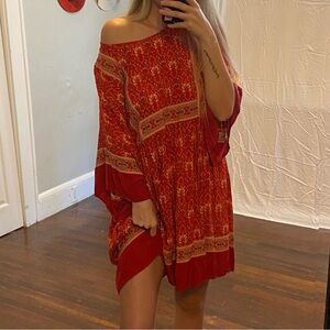 Bohemian flow, orange and red Mini dress